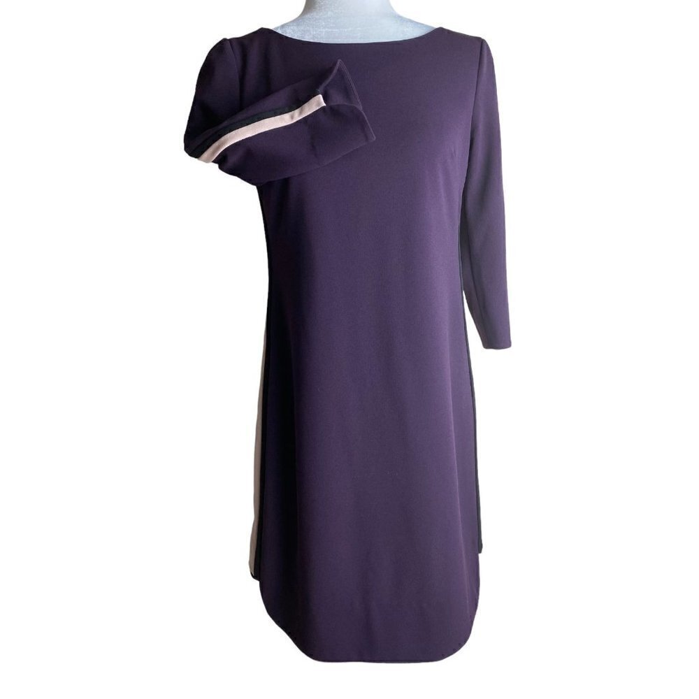 Vince Camuto Dark Plum Shift Dress Elegant Stripe Accent Women's Sz 4